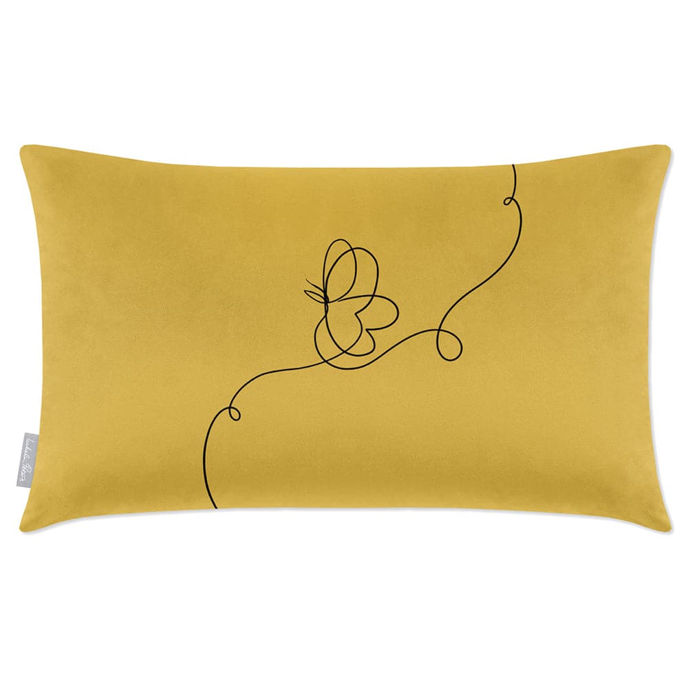 Luxury Eco-Friendly Rectangle Velvet Cushion  - Butterfly  IzabelaPeters Mustard Ochre 50 x 30 cm 