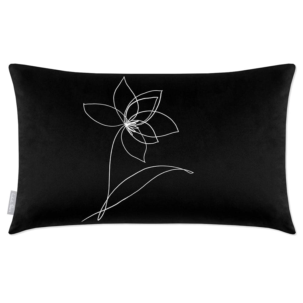 Luxury Eco-Friendly Rectangle Velvet Cushion  - Flower  IzabelaPeters Black And White 50 x 30 cm 