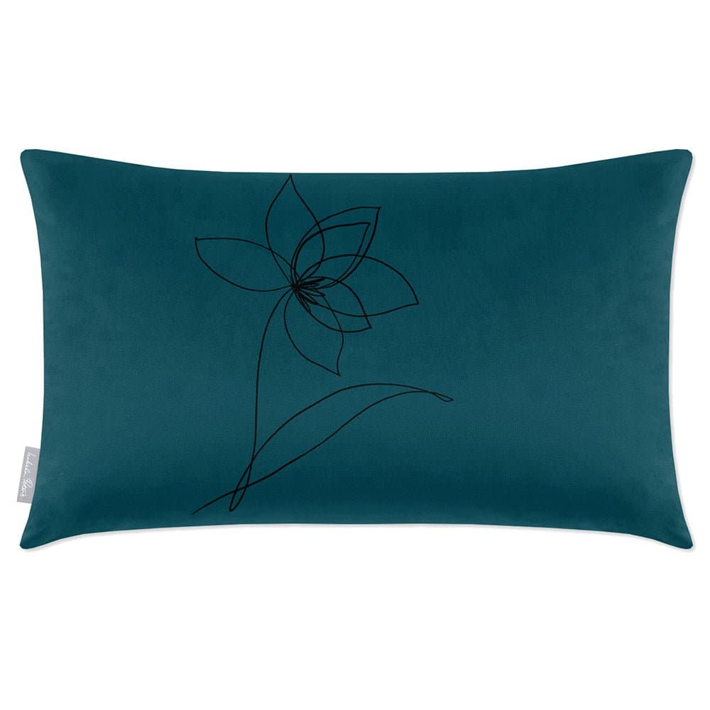 Luxury Eco-Friendly Rectangle Velvet Cushion  - Flower  IzabelaPeters Teal 50 x 30 cm 