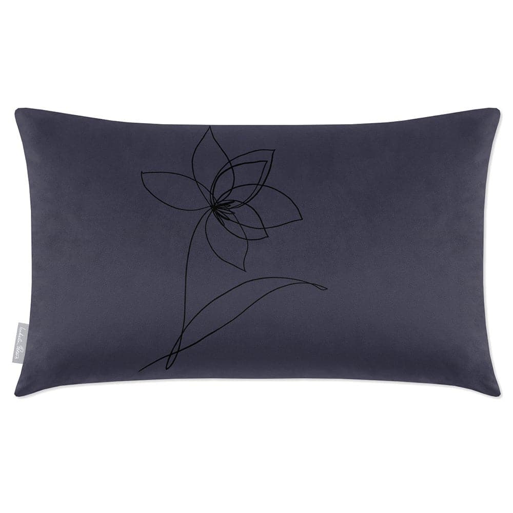 Luxury Eco-Friendly Rectangle Velvet Cushion  - Flower  IzabelaPeters Graphite 50 x 30 cm 