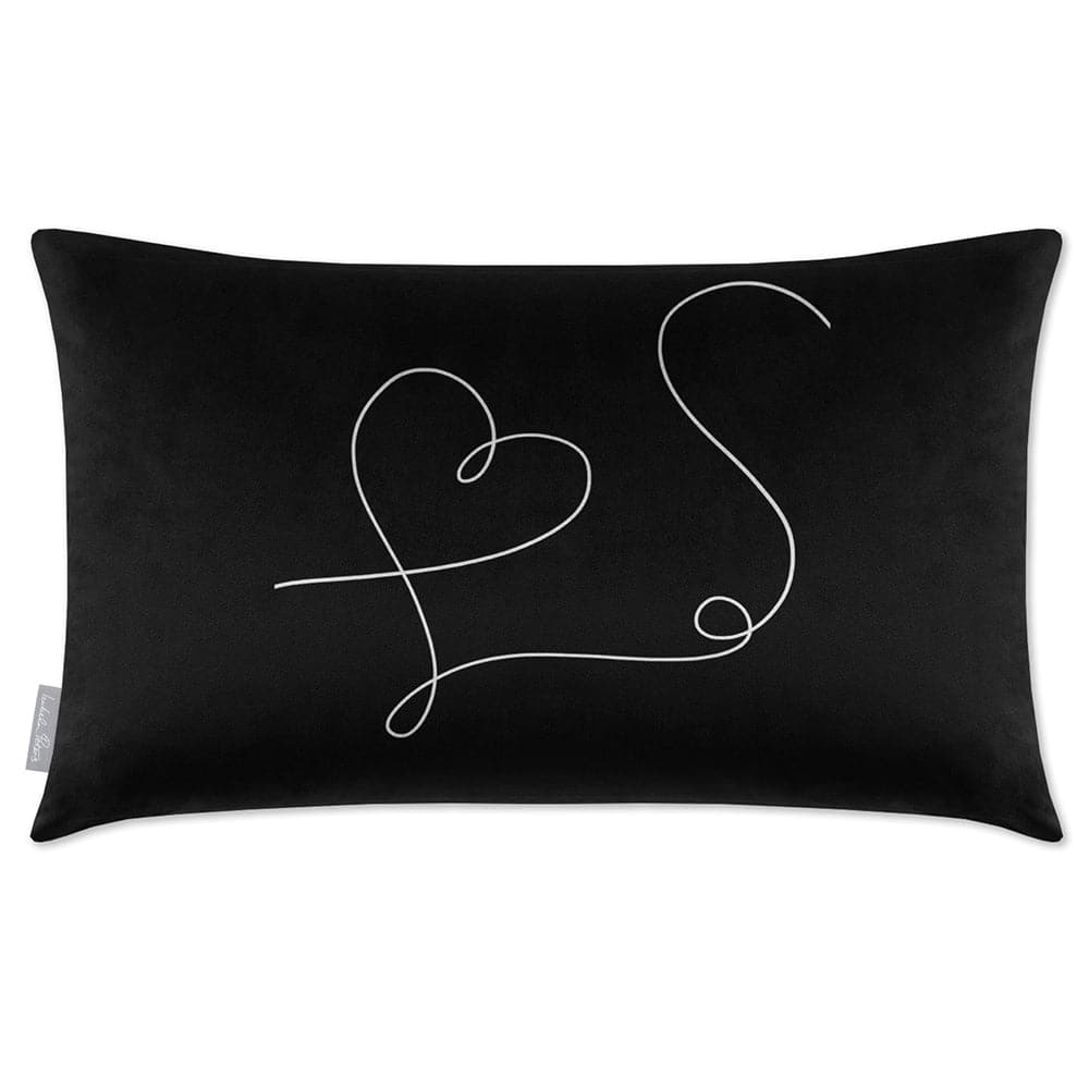 Luxury Eco-Friendly Rectangle Velvet Cushion  - Heart  IzabelaPeters Black And White 50 x 30 cm 