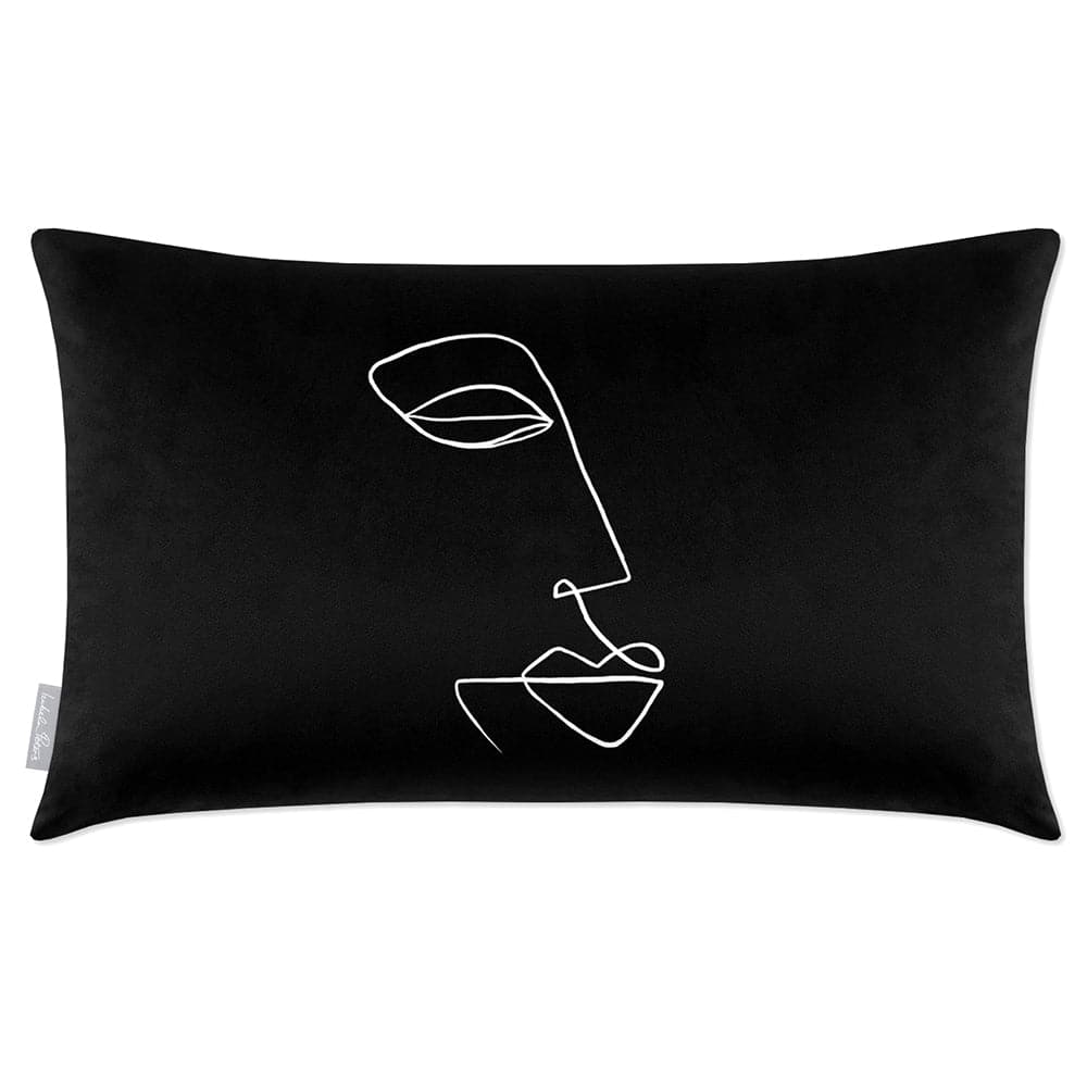 Luxury Eco-Friendly Rectangle Velvet Cushion  - Joyful Face  IzabelaPeters Black And White 50 x 30 cm 