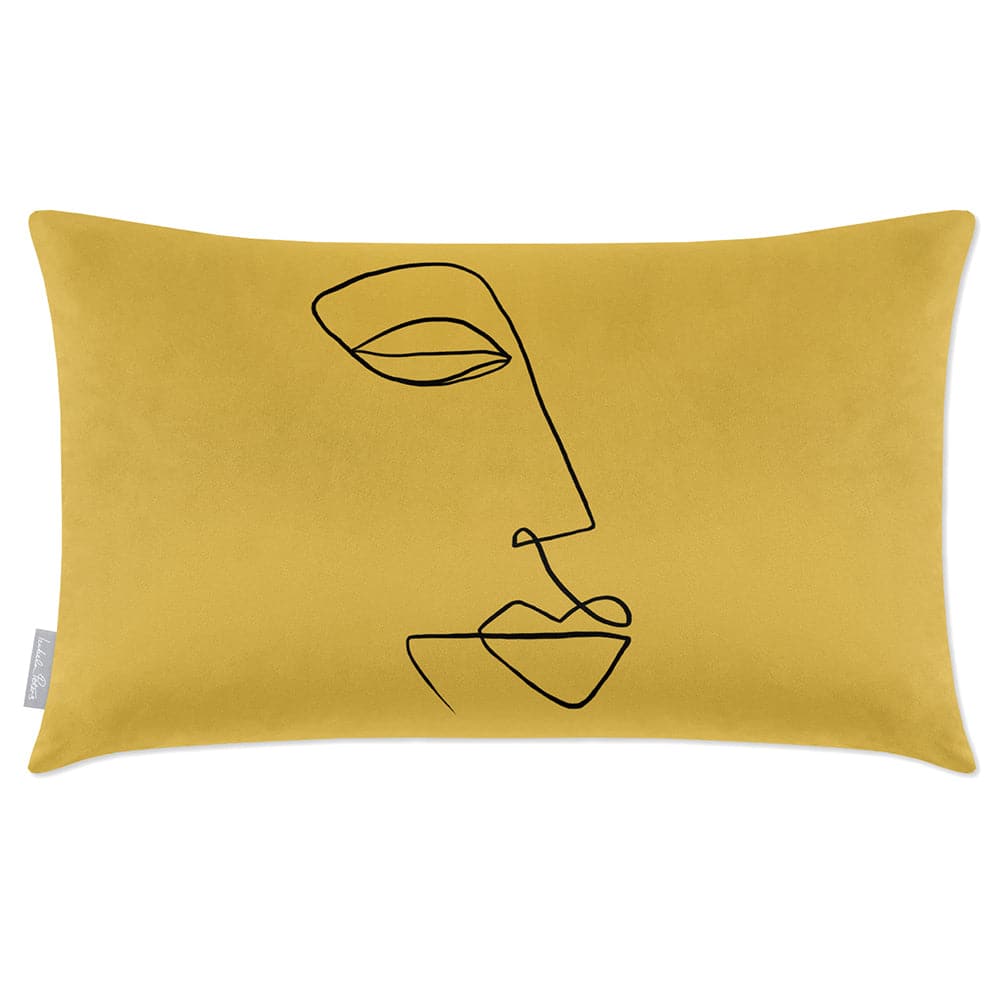 Luxury Eco-Friendly Rectangle Velvet Cushion  - Joyful Face  IzabelaPeters Mustard Ochre 50 x 30 cm 