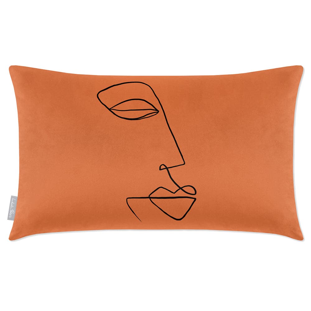 Luxury Eco-Friendly Rectangle Velvet Cushion  - Joyful Face  IzabelaPeters Burnt Ochre 50 x 30 cm 