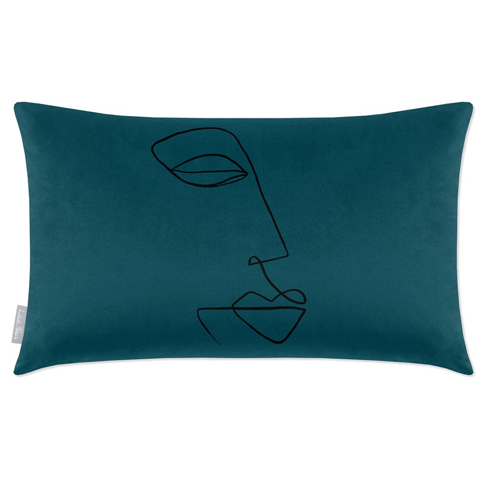 Luxury Eco-Friendly Rectangle Velvet Cushion  - Joyful Face  IzabelaPeters Teal 50 x 30 cm 
