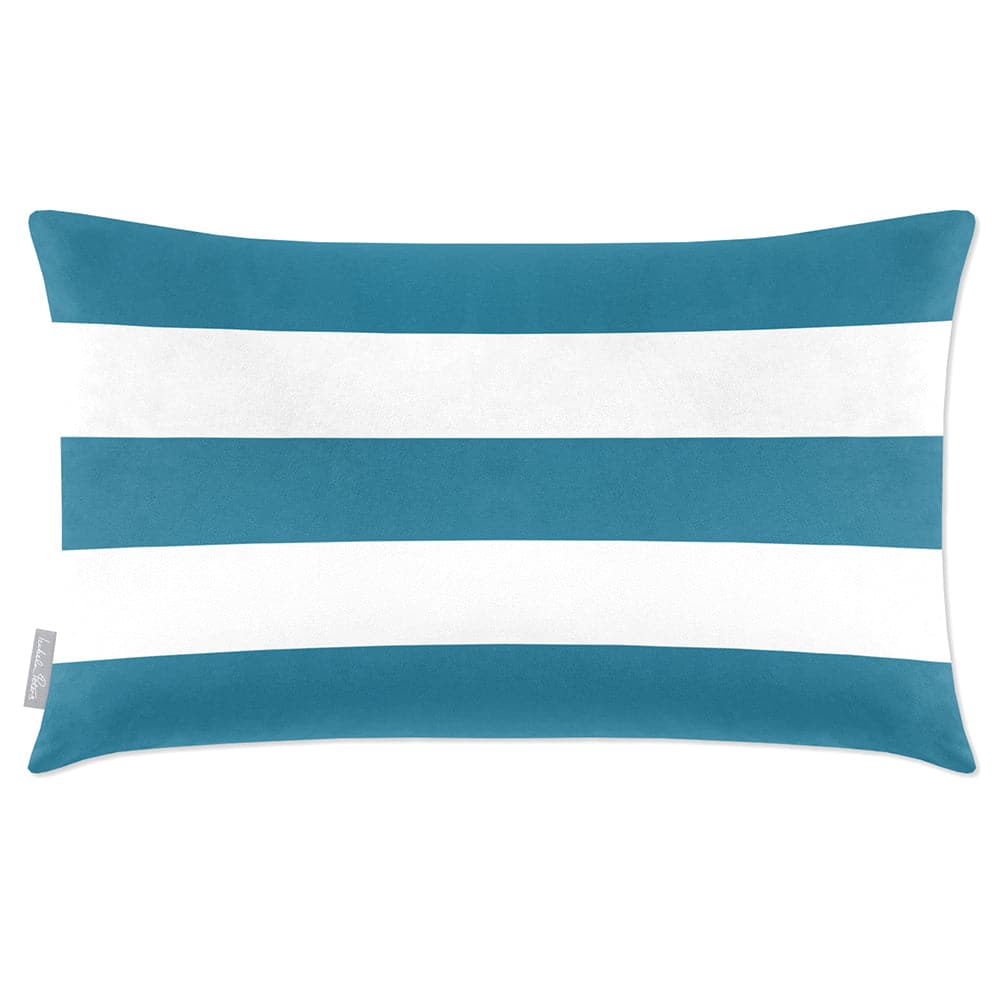 Luxury Eco-Friendly Velvet Rectangle Cushion - 3 Stripes Horizontal  IzabelaPeters Prussian Blue 50 x 30 cm 