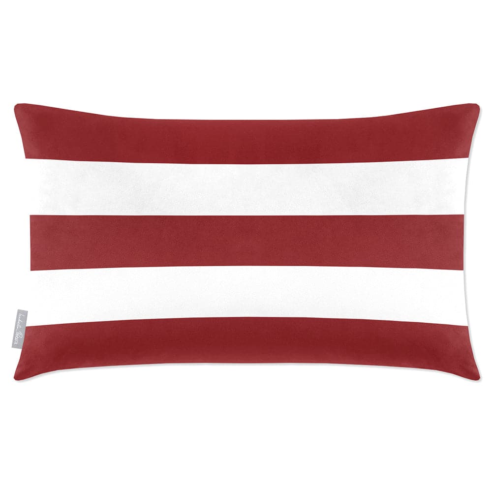 Luxury Eco-Friendly Velvet Rectangle Cushion - 3 Stripes Horizontal  IzabelaPeters Raspberry Red 50 x 30 cm 