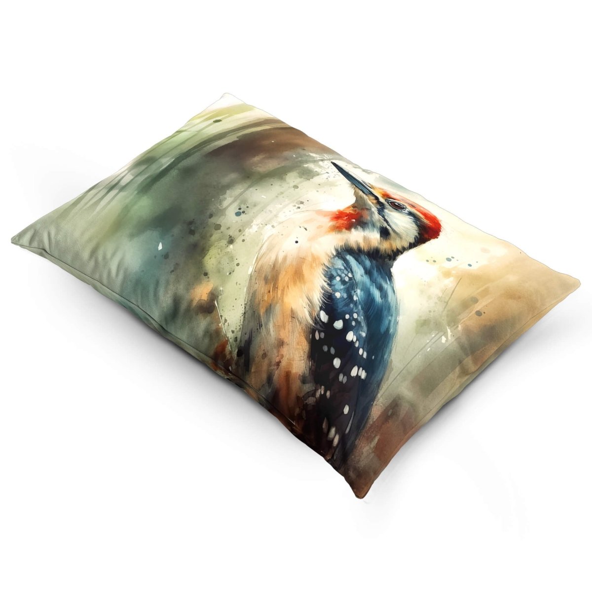 Grey Spotted Woodpecker | Sustainable Velvet Rectangle Cushion - 50 x 30 cm Cover Only Multicoloured by Izabela Peters
