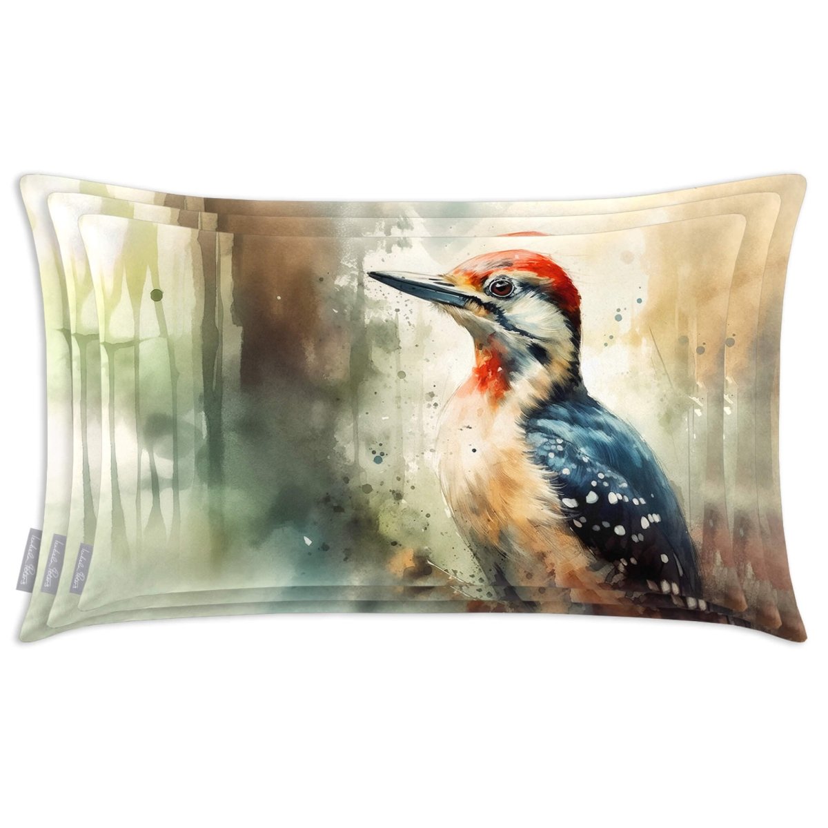 Grey Spotted Woodpecker | Sustainable Velvet Rectangle Cushion - 50 x 30 cm Cover Only Multicoloured by Izabela Peters