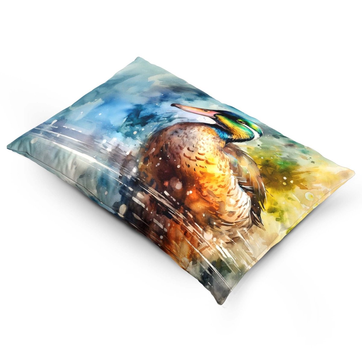 Mallard on Wilfin Beck | Sustainable Velvet Rectangle Cushion - 50 x 30 cm Cover Only Multicoloured by Izabela Peters