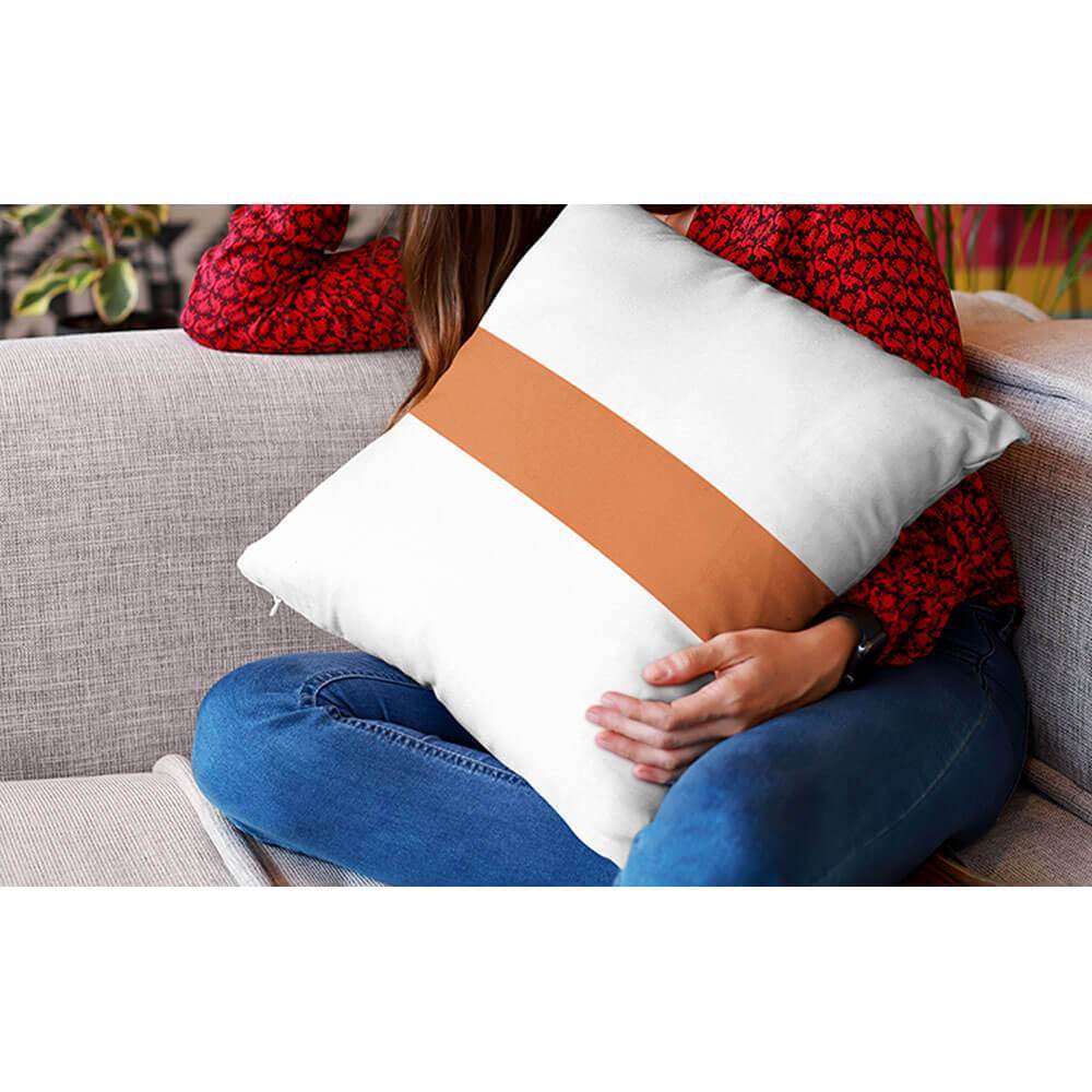 Outdoor Garden Waterproof Cushion - 1 Stripe Horizontal - Burnt Orange 43 x 43 cm by Izabela Peters