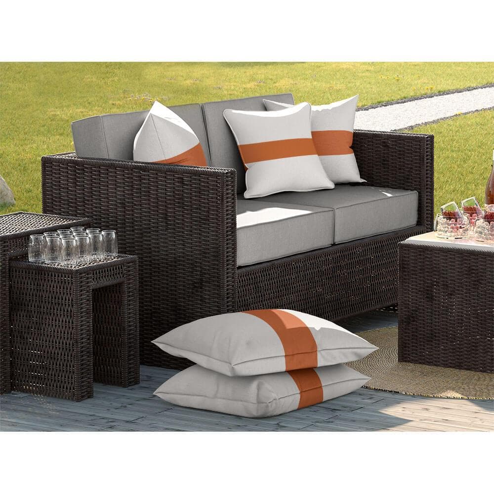 Outdoor Garden Waterproof Cushion - 1 Stripe Horizontal - Burnt Orange 43 x 43 cm by Izabela Peters
