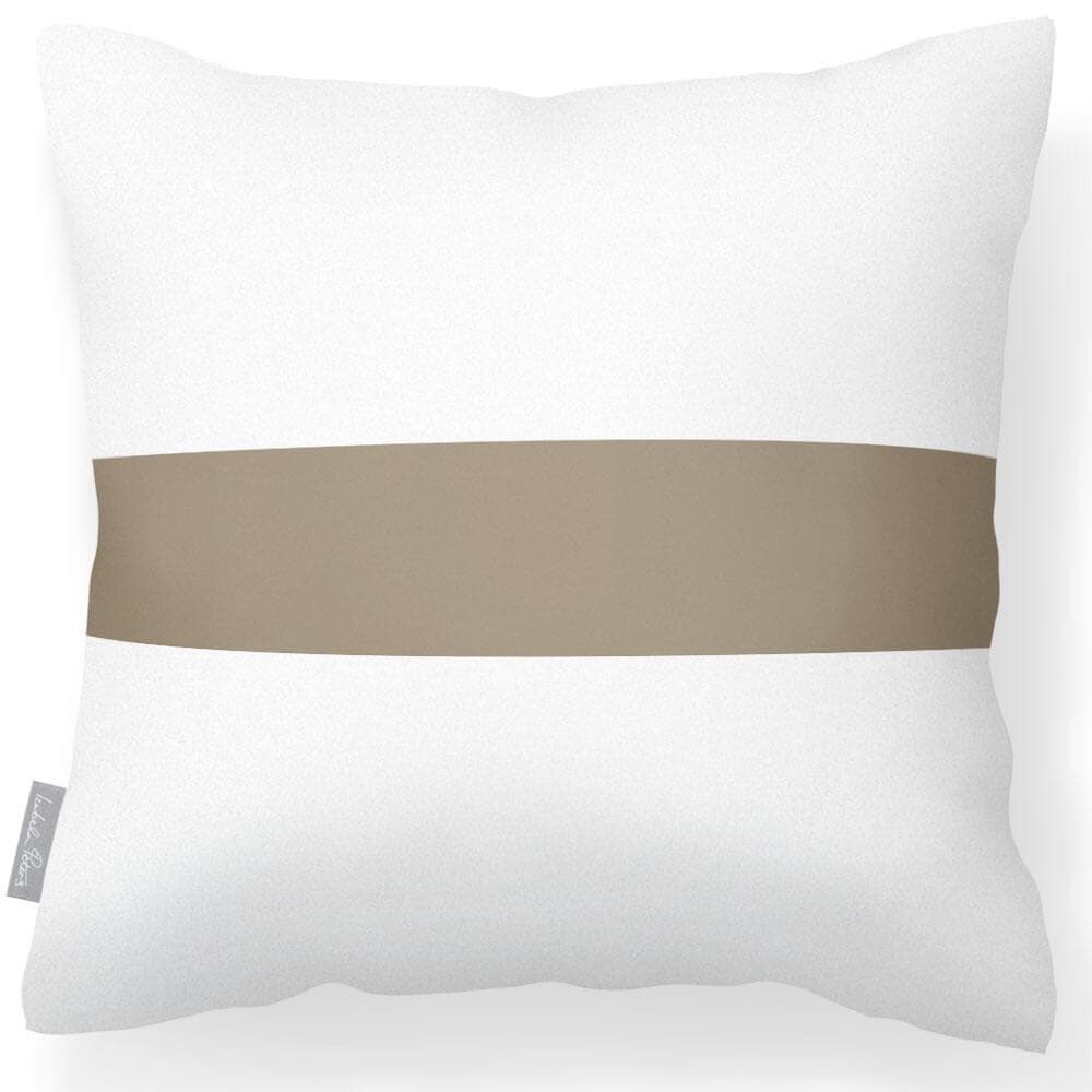 Outdoor Garden Waterproof Cushion - 1 Stripe Horizontal in Taupe 50 x 50 cm | Izabela Peters