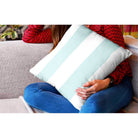 Outdoor Garden Waterproof Cushion - 2 Stripes - Duck Egg 43 x 43 cm by Izabela Peters