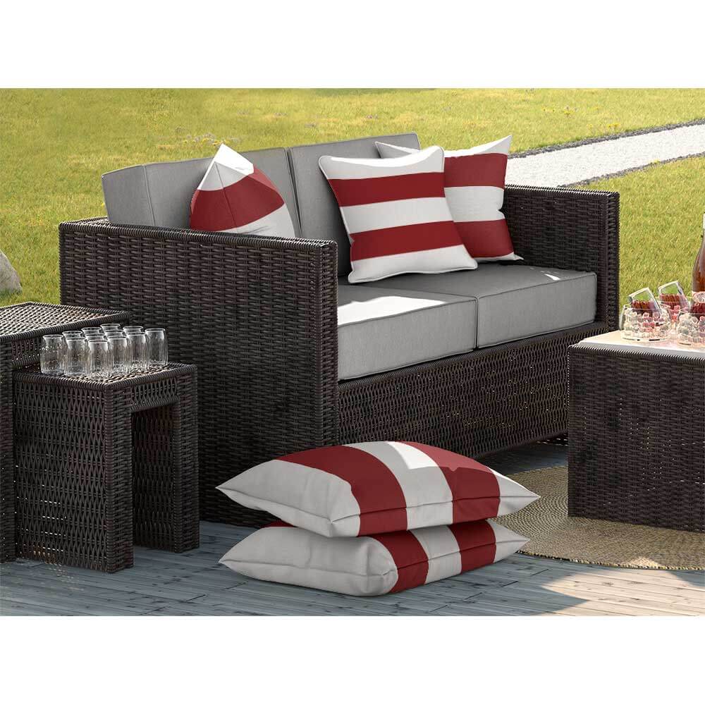 Outdoor Garden Waterproof Cushion - 2 Stripes Horizontal - Raspberry Red 50 x 50 cm by Izabela Peters