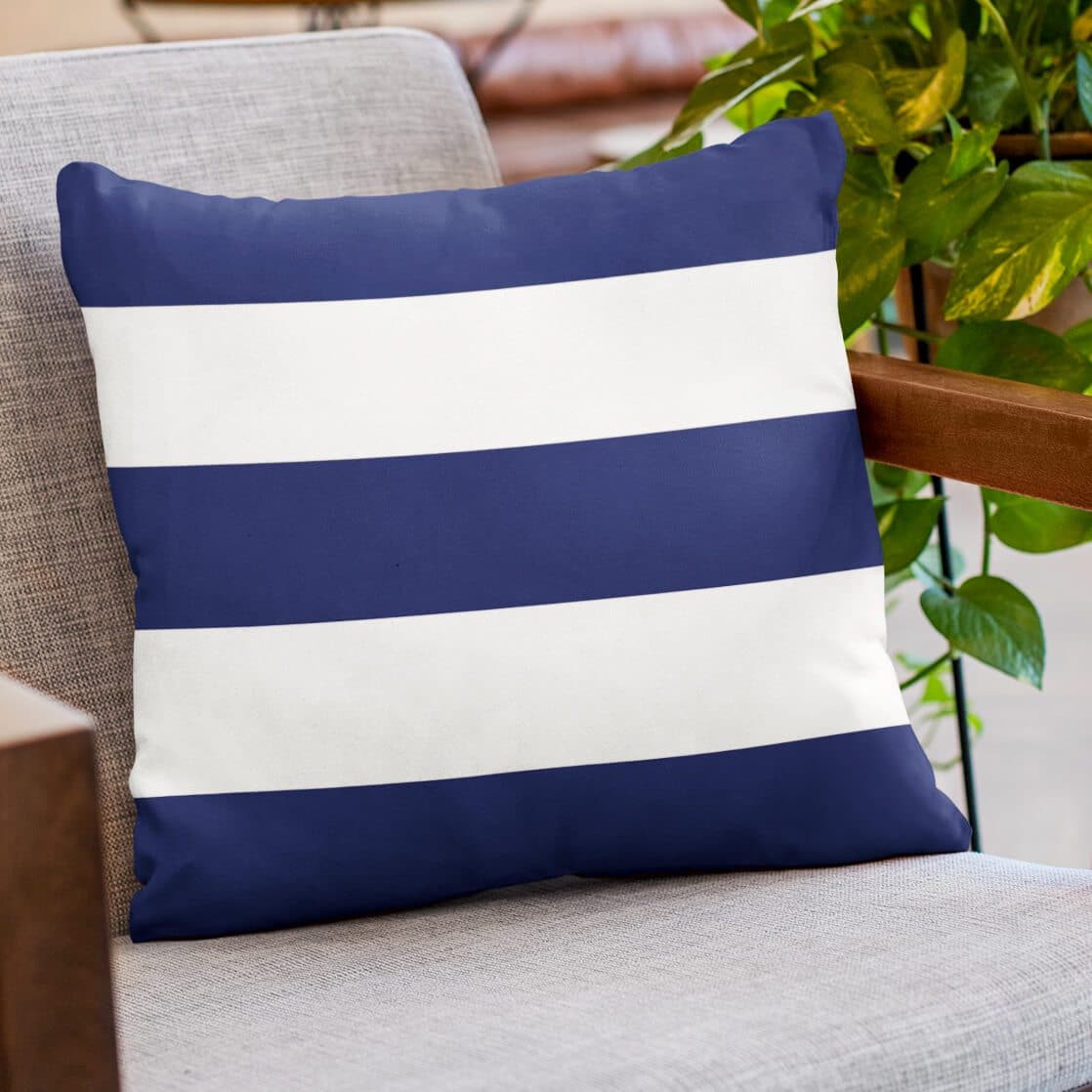 Outdoor Garden Waterproof Cushion - 3 Stripes Horizontal in Midnight 50 x 50 cm | Izabela Peters