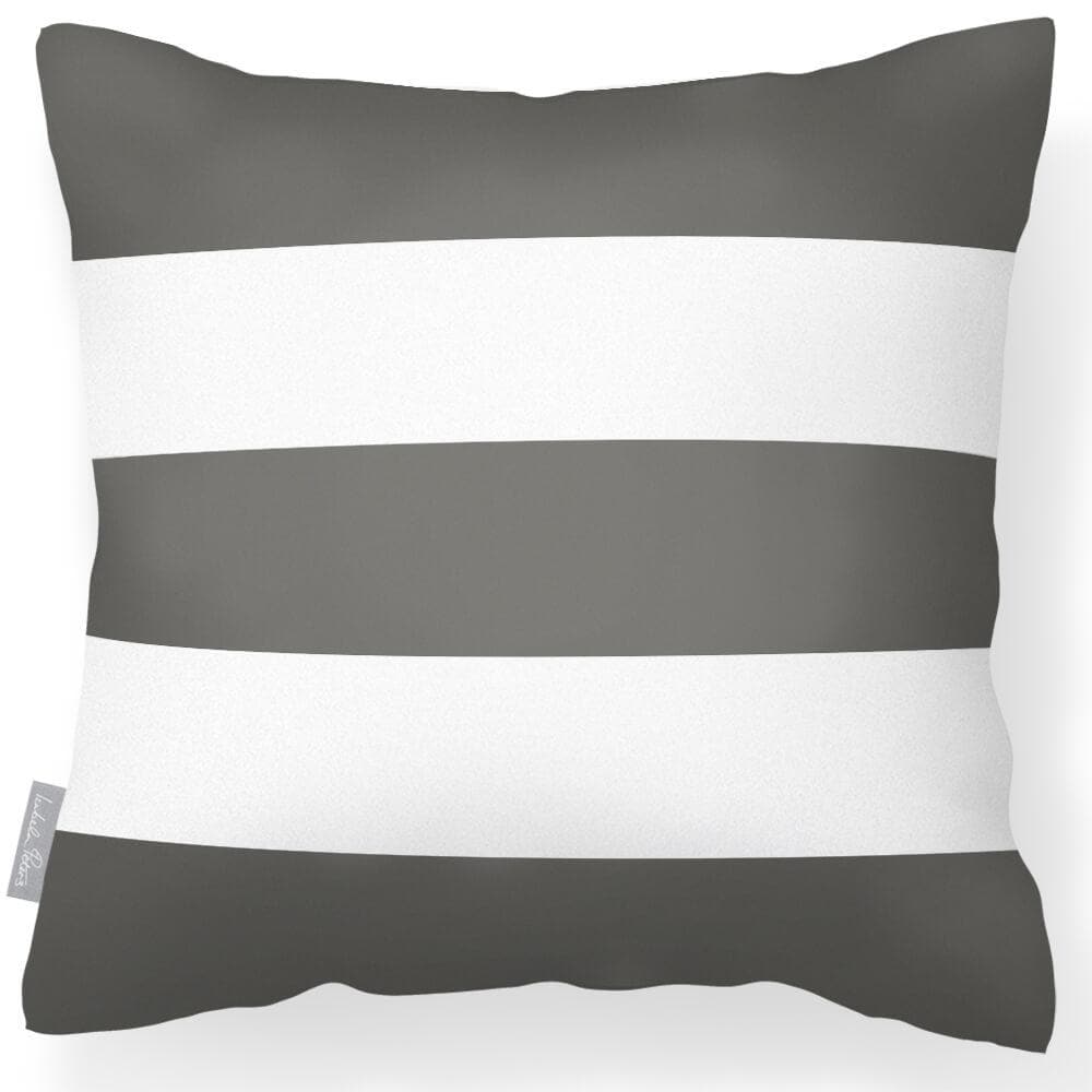 Outdoor Garden Waterproof Cushion - 3 Stripes Horizontal - Beluga 50 x 50 cm by Izabela Peters