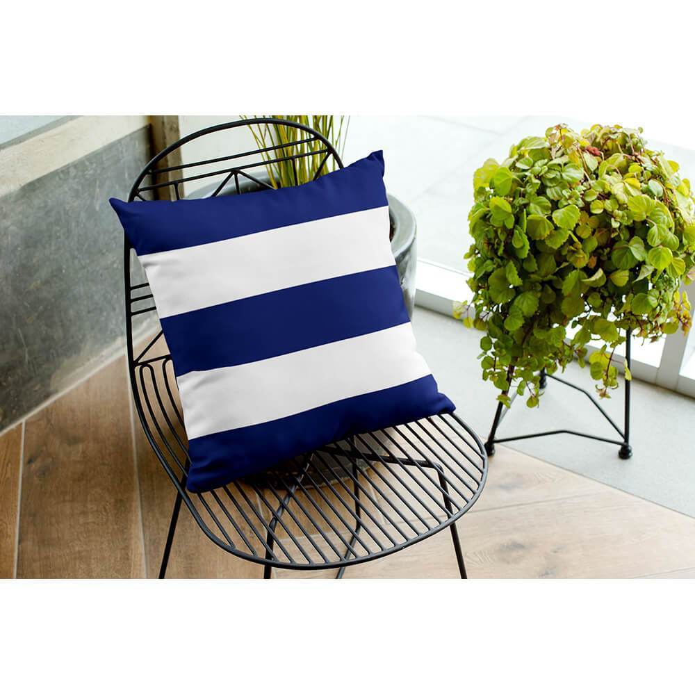 Outdoor Garden Waterproof Cushion - 3 Stripes Horizontal - Midnight 50 x 50 cm by Izabela Peters
