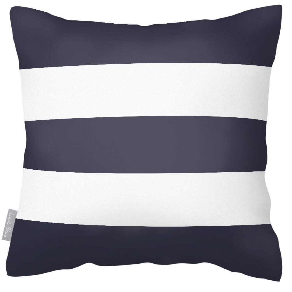 Outdoor Garden Waterproof Cushion - 3 Stripes Horizontal - Graphite 43 x 43 cm by Izabela Peters
