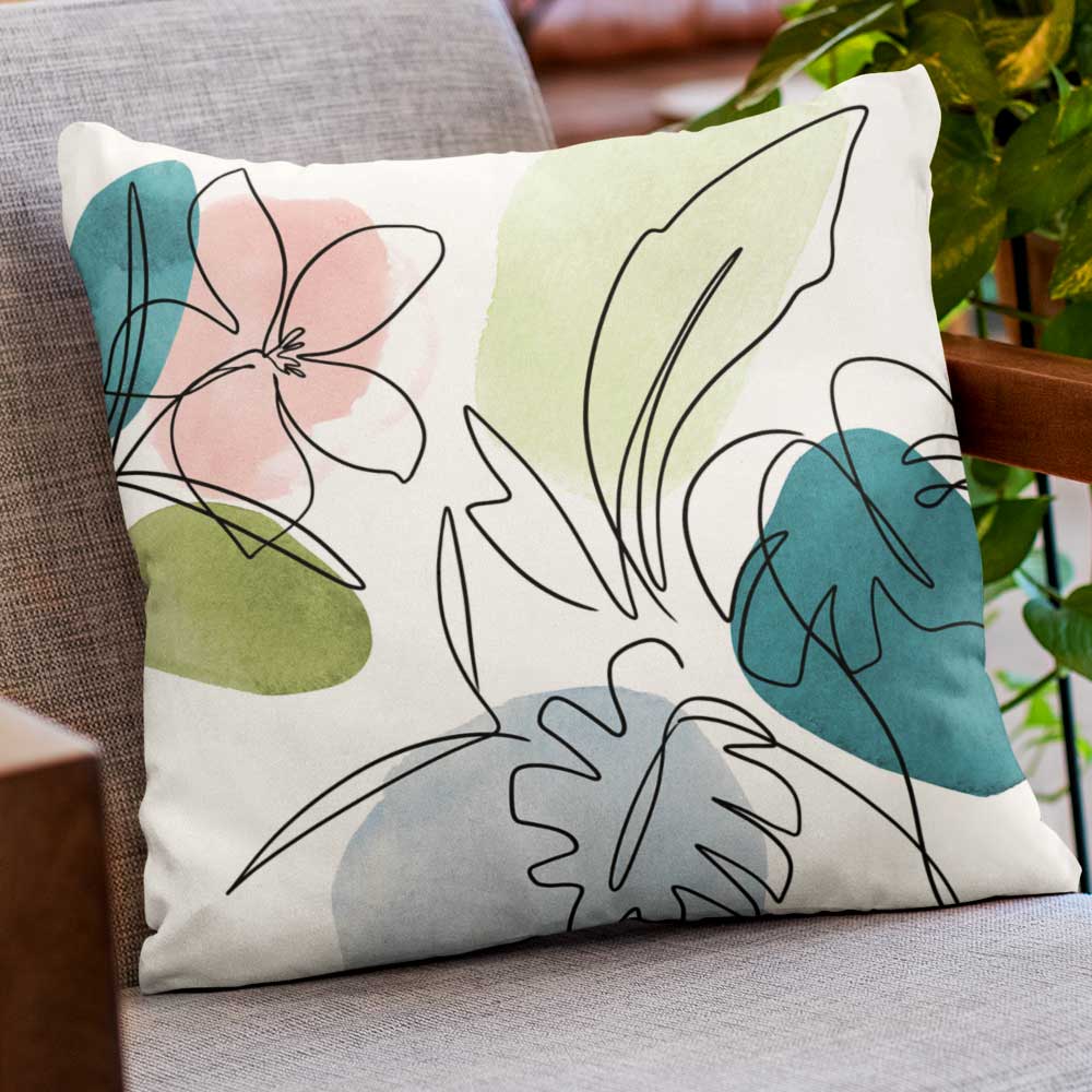 Outdoor Garden Waterproof Cushion - Abstract Flower & Palms  Izabela Peters   