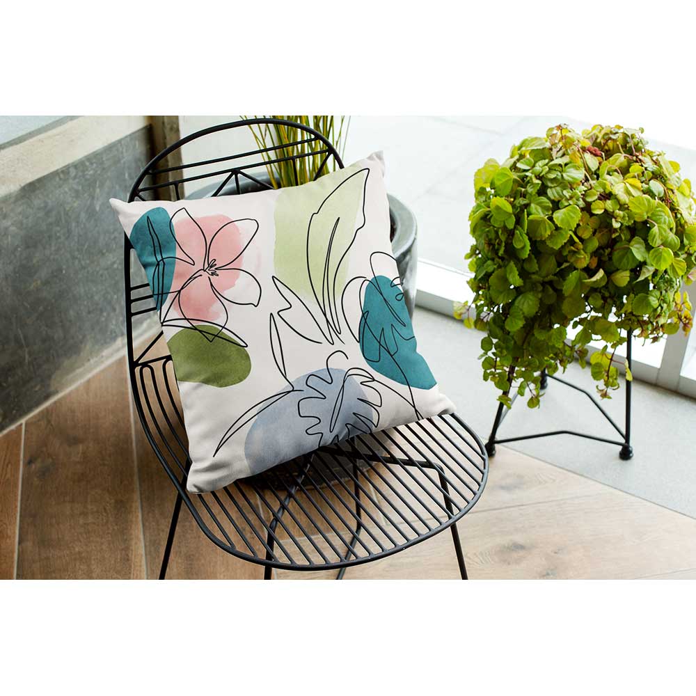 Outdoor Garden Waterproof Cushion - Abstract Flower & Palms  Izabela Peters   