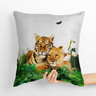 Outdoor Garden Waterproof Cushion - Big Cat Family - White 50 x 50 cm by Izabela Peters