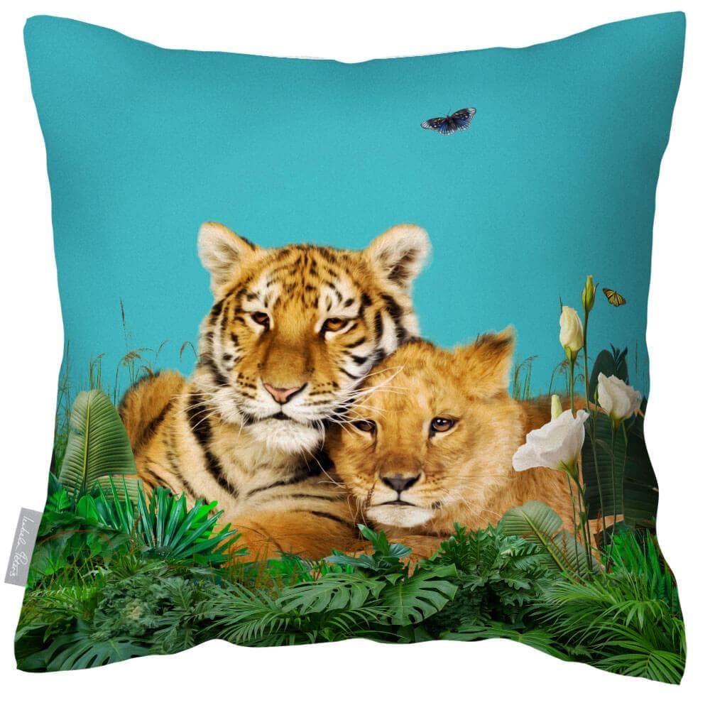 Outdoor Garden Waterproof Cushion - Big Cat Family  Izabela Peters Prussian Blue 40 x 40 cm 