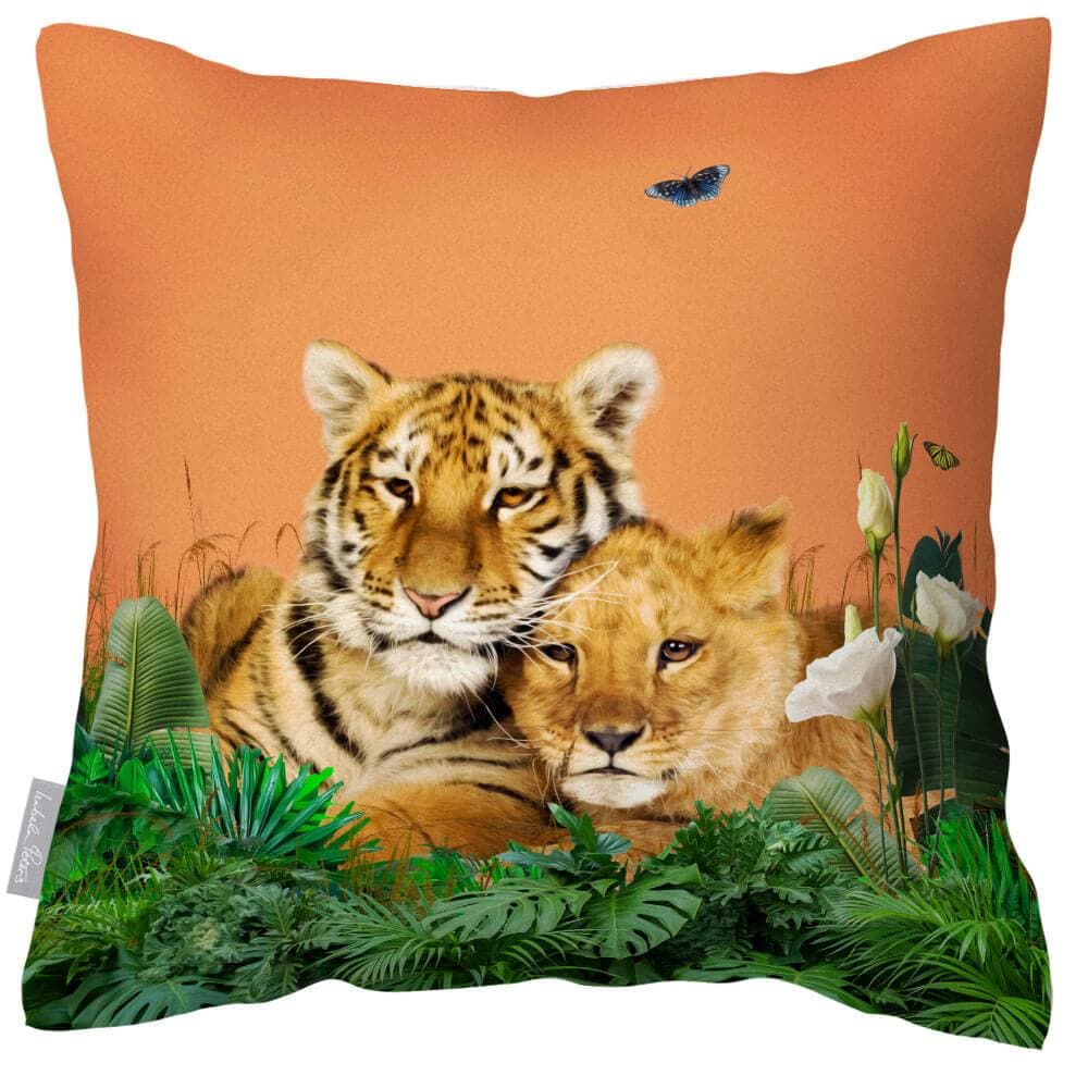 Outdoor Garden Waterproof Cushion - Big Cat Family  Izabela Peters Burnt Orange 40 x 40 cm 