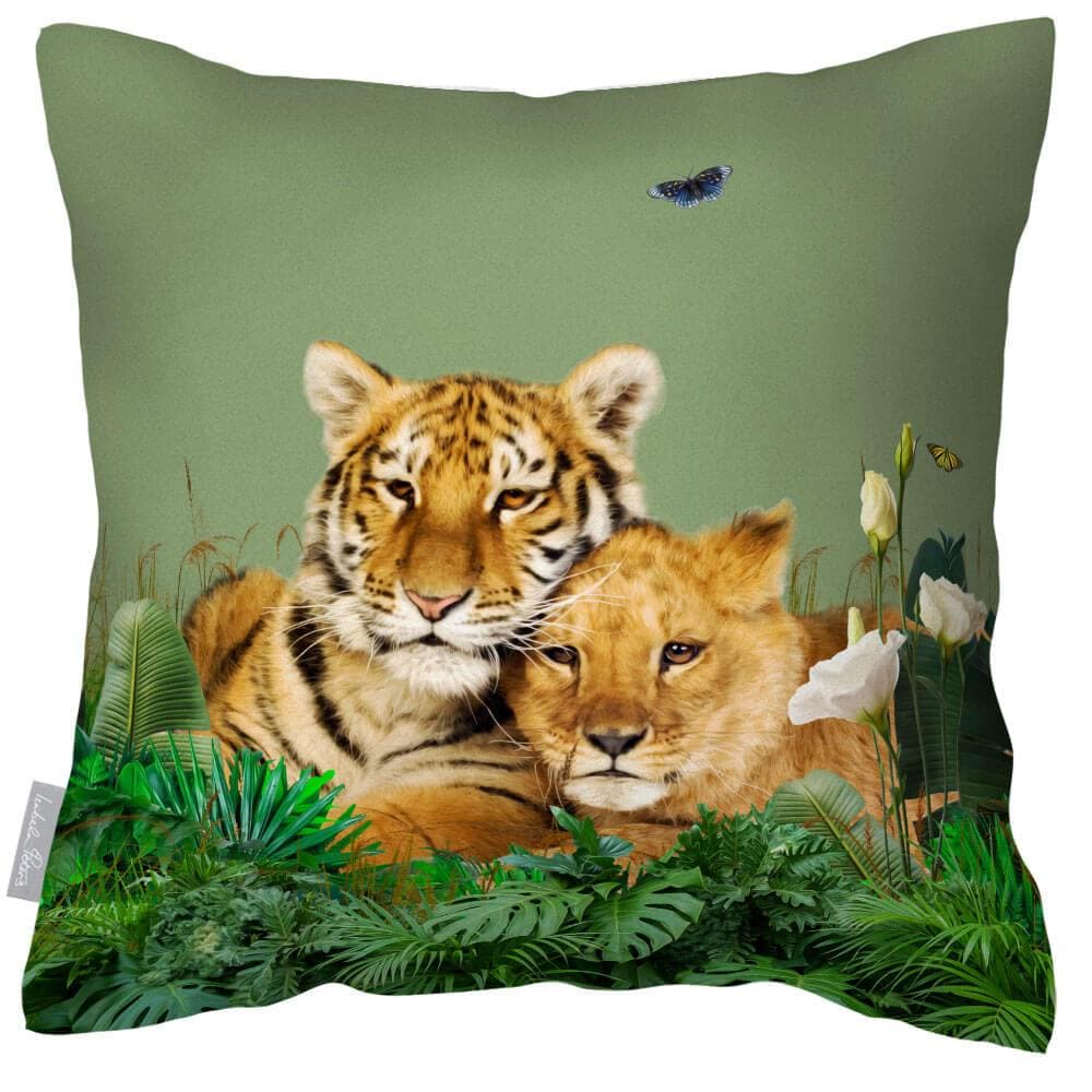 Outdoor Garden Waterproof Cushion - Big Cat Family  Izabela Peters Sage 40 x 40 cm 