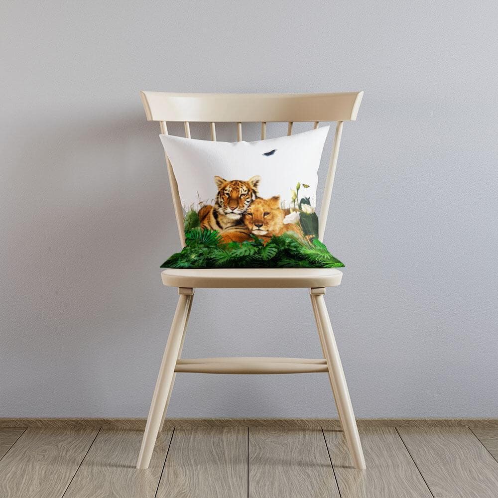 Outdoor Garden Waterproof Cushion - Big Cat Family - White 50 x 50 cm by Izabela Peters