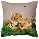 Outdoor Garden Waterproof Cushion - Big Cat Family - Taupe 50 x 50 cm by Izabela Peters