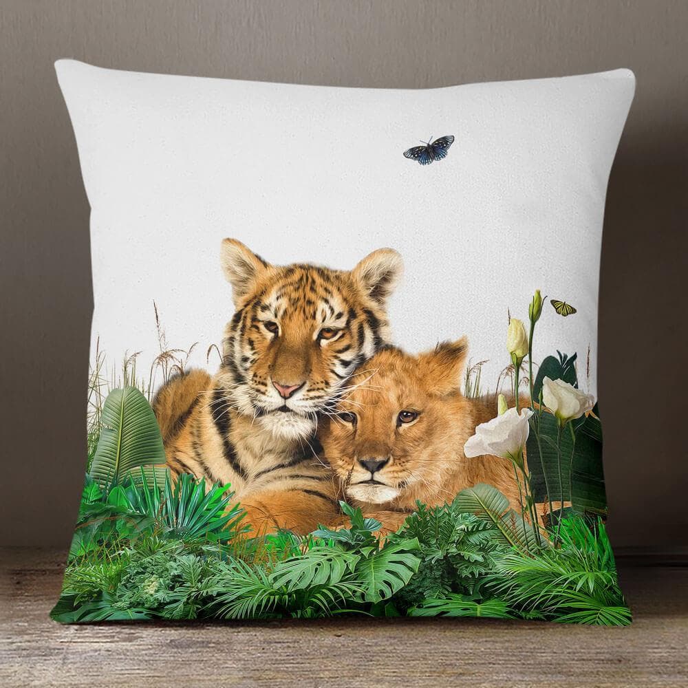 Outdoor Garden Waterproof Cushion - Big Cat Family - White 50 x 50 cm by Izabela Peters