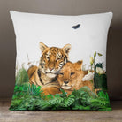 Outdoor Garden Waterproof Cushion - Big Cat Family - White 50 x 50 cm by Izabela Peters