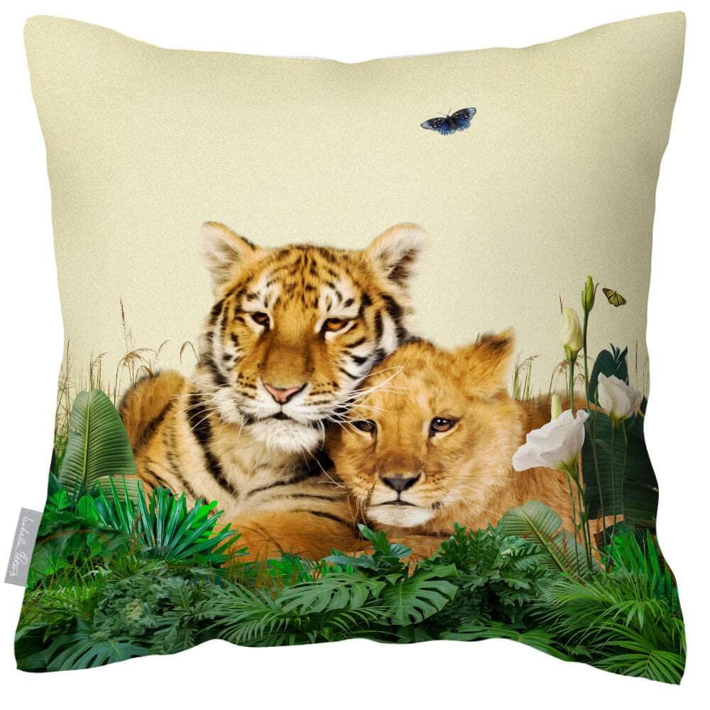 Outdoor Garden Waterproof Cushion - Big Cat Family  Izabela Peters Cream 40 x 40 cm 