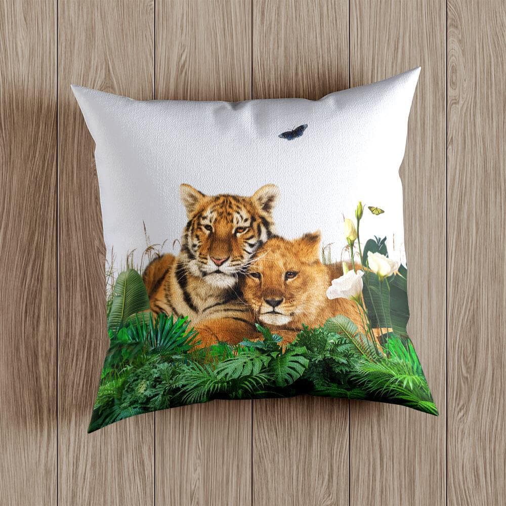 Outdoor Garden Waterproof Cushion - Big Cat Family - White 50 x 50 cm by Izabela Peters