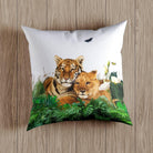 Outdoor Garden Waterproof Cushion - Big Cat Family - White 50 x 50 cm by Izabela Peters