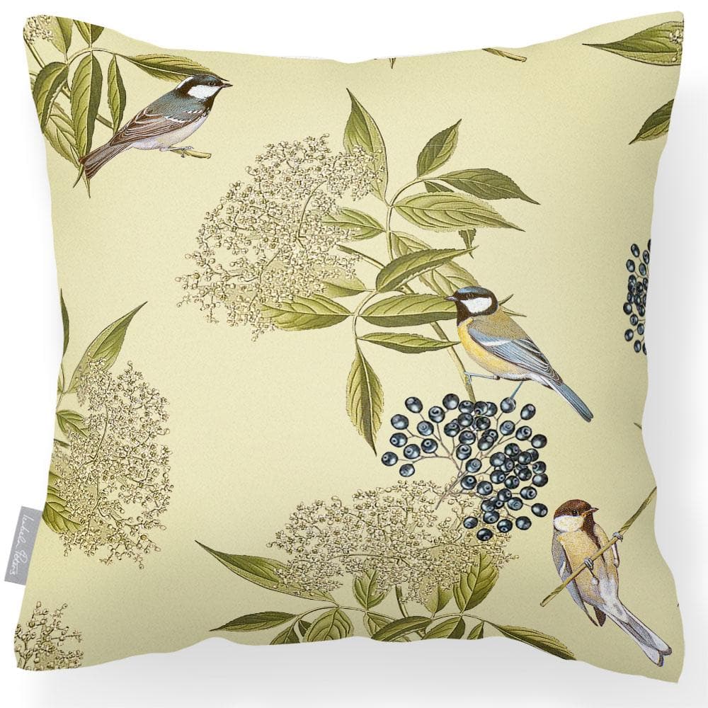 Outdoor Garden Waterproof Cushion - Bird on Elderflower - Cream 50 x 50 cm by Izabela Peters