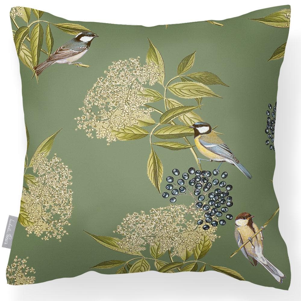 Outdoor Garden Waterproof Cushion - Bird on Elderflower - Sage 50 x 50 cm by Izabela Peters