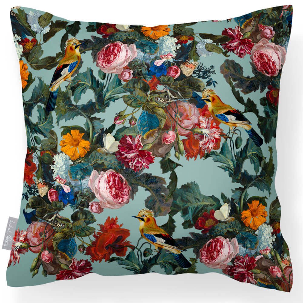 Outdoor Garden Waterproof Cushion - Birds In Paradise - Blue Surf 45 x 45 cm by Izabela Peters