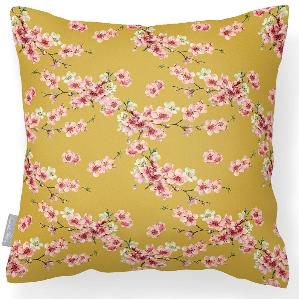 Outdoor Garden Waterproof Cushion - Cherry Blossom - Mustard 50 x 50 cm by Izabela Peters