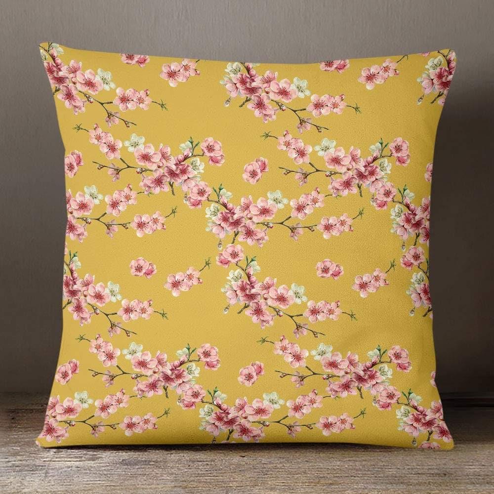 Outdoor Garden Waterproof Cushion - Cherry Blossom - Mustard 50 x 50 cm by Izabela Peters