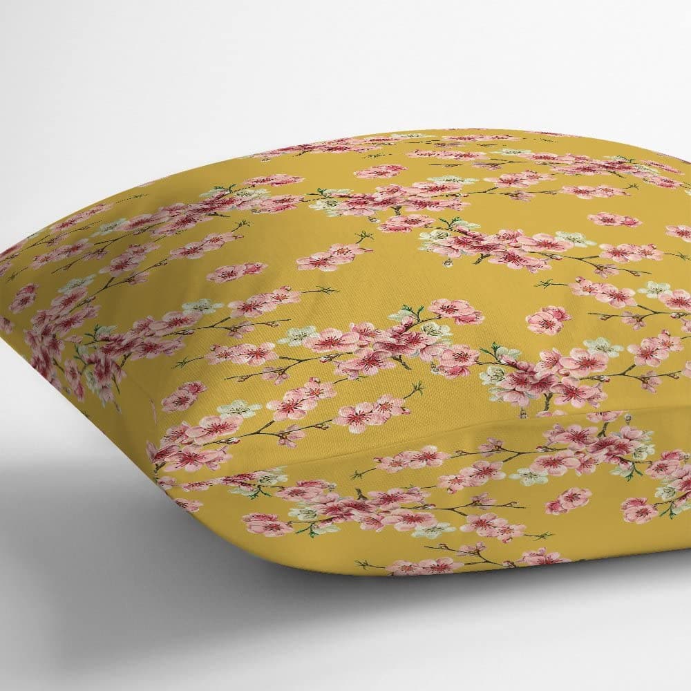Outdoor Garden Waterproof Cushion - Cherry Blossom - Mustard 50 x 50 cm by Izabela Peters