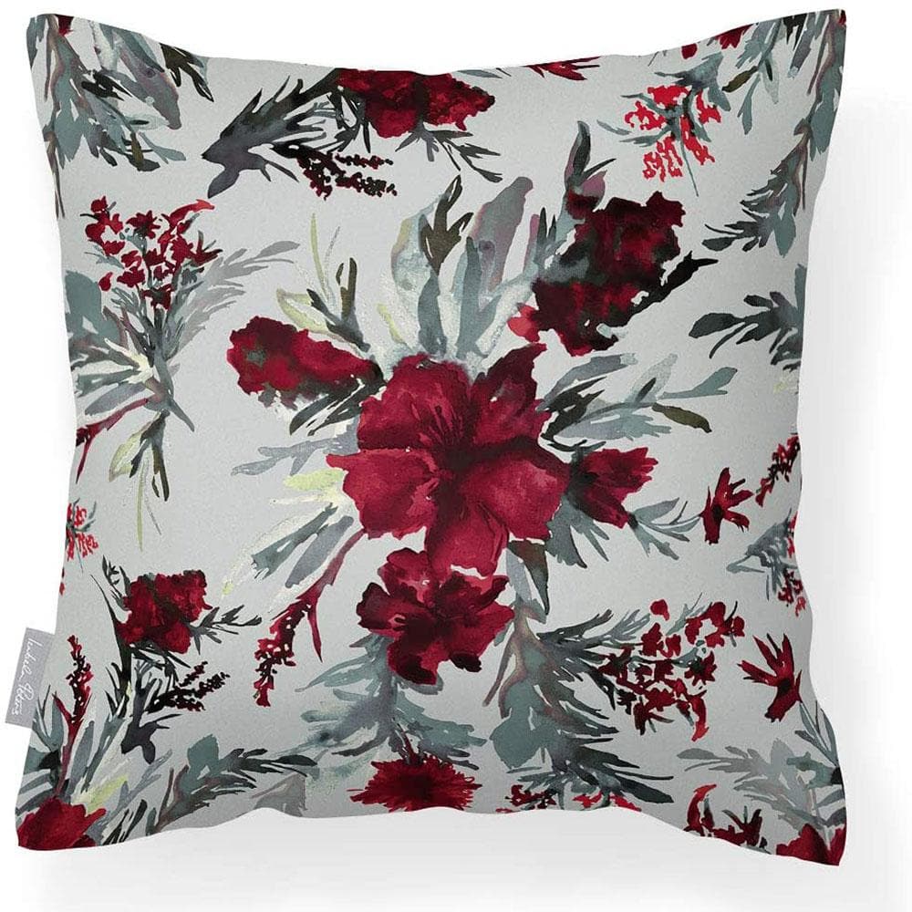 Outdoor Garden Waterproof Cushion - Floral Display  Izabela Peters Garnet Red on Gainsboro Grey 40 x 40 cm 