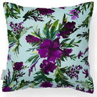 Outdoor Garden Waterproof Cushion - Floral Display - Violet on Duck Egg 50 x 50 cm by Izabela Peters
