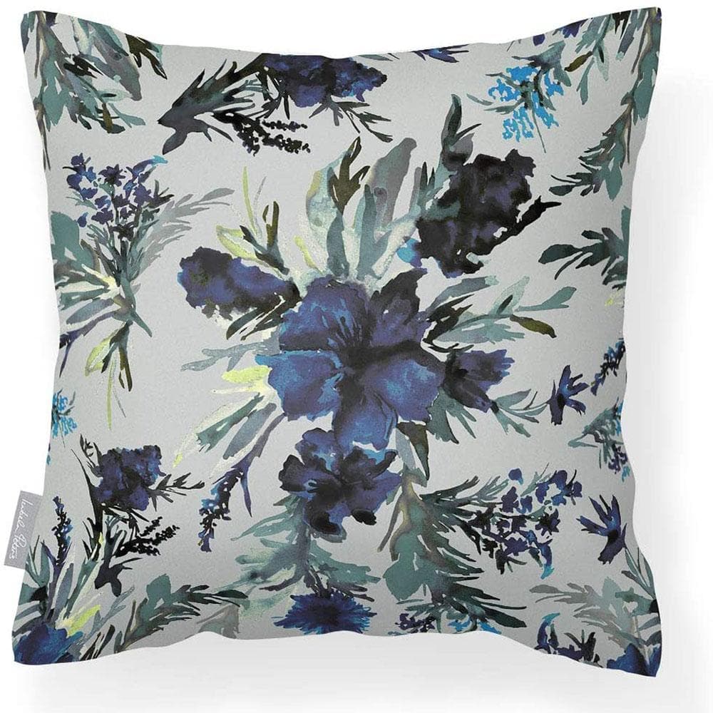 Outdoor Garden Waterproof Cushion - Floral Display  Izabela Peters Shades of Sapphire on Gainsboro Grey 40 x 40 cm 