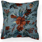 Outdoor Garden Waterproof Cushion - Floral Display - Orange Rust on Teal 50 x 50 cm by Izabela Peters