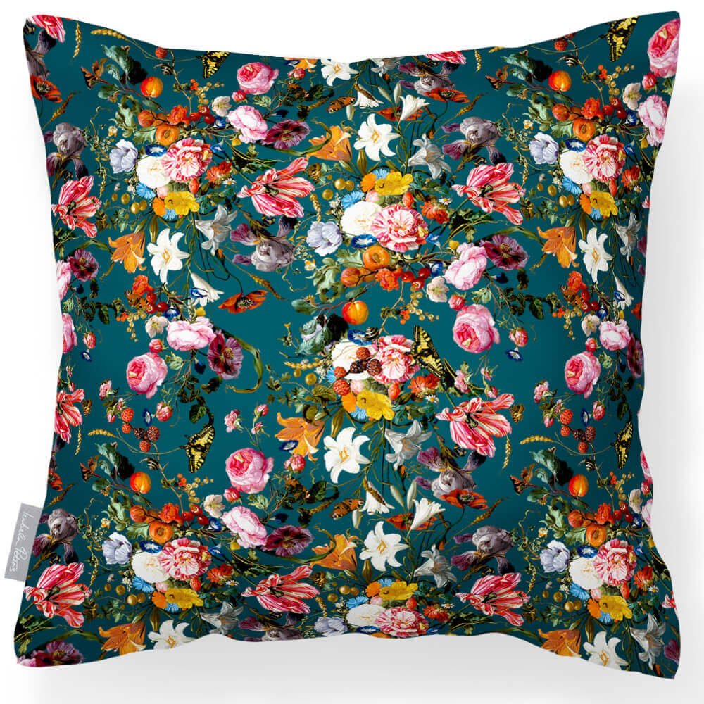 Outdoor Garden Waterproof Cushion - Floral Dream - Teal 45 x 45 cm by Izabela Peters