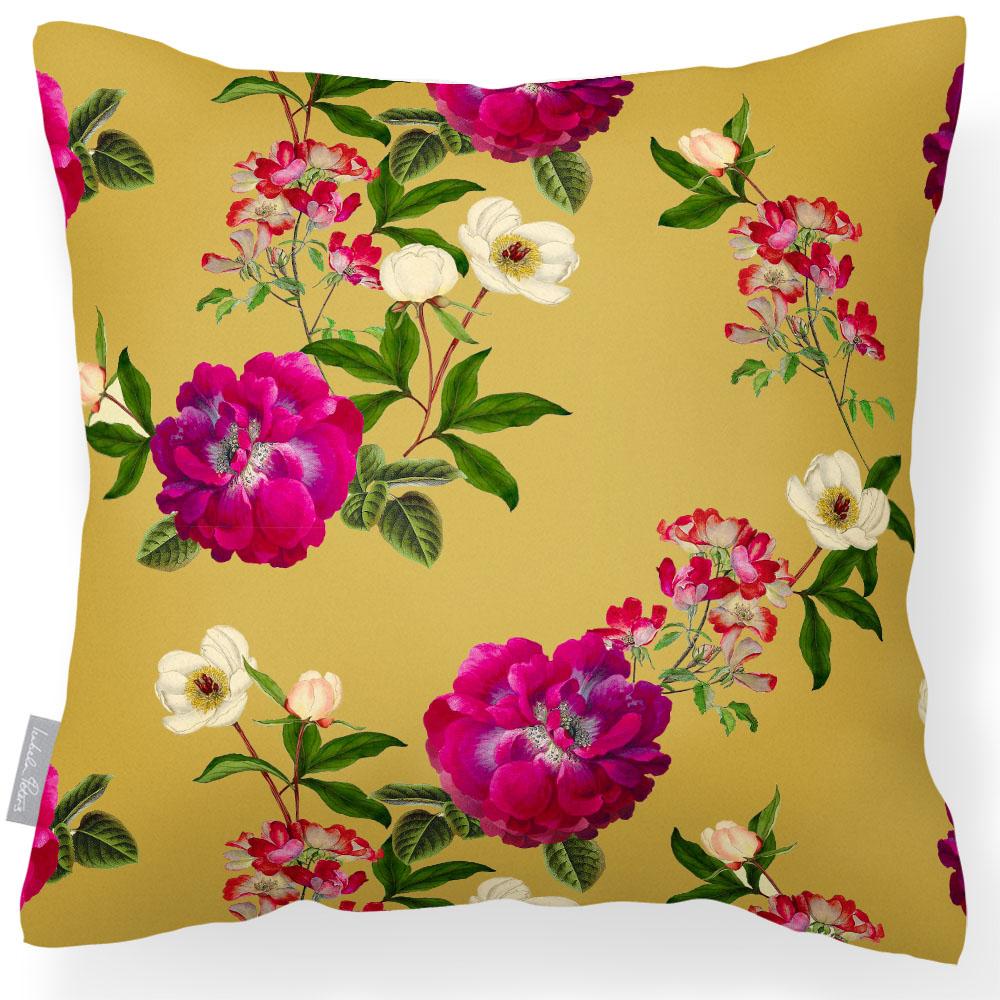 Outdoor Garden Waterproof Cushion - Floral Glade - Mustard 50 x 50 cm by Izabela Peters