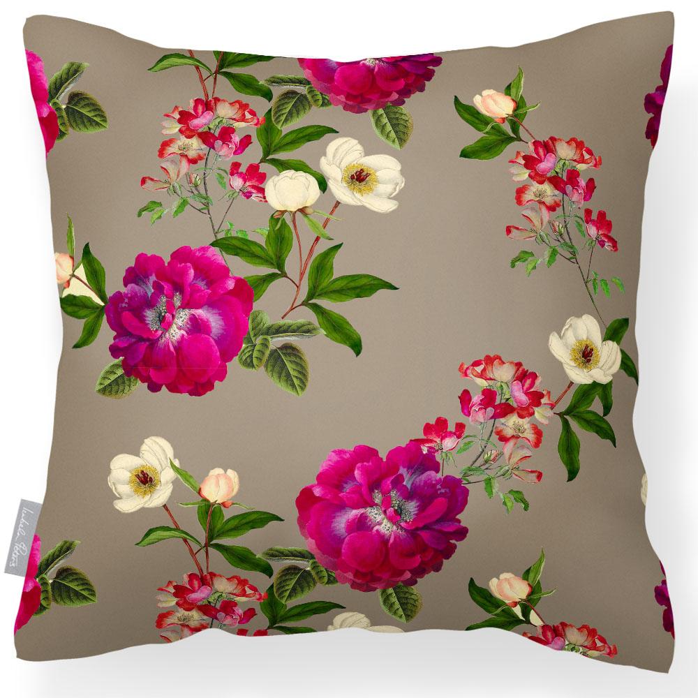 Outdoor Garden Waterproof Cushion - Floral Glade - Taupe 50 x 50 cm by Izabela Peters