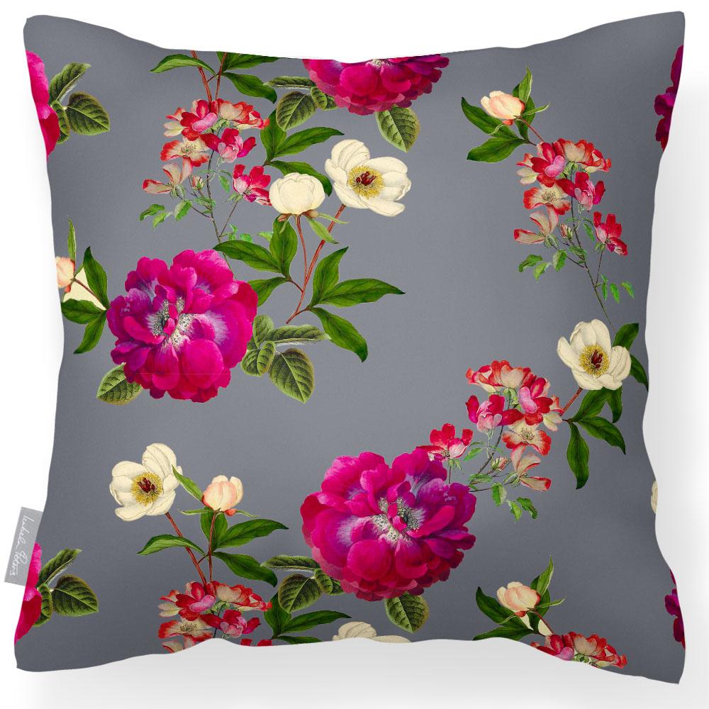 Outdoor Garden Waterproof Cushion - Floral Glade - Grey 50 x 50 cm by Izabela Peters